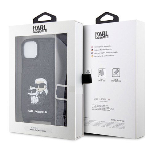 Чехол Lagerfeld Crossbody cardslot PU Saffiano NFT Karl&Choupette Hard для iPhone 14, черный