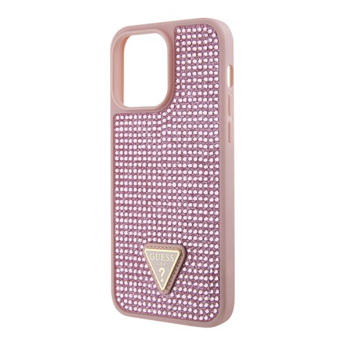 Чехол Guess Diamond Rhinestone Triangle metal logo Hard для iPhone 14 Pro Max, розовый