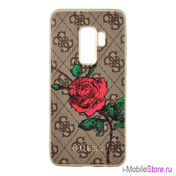 Чехол Guess Flower desire 4G Hard roses для Galaxy S9 Plus, коричневый