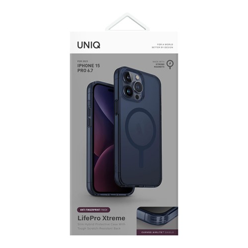 Uniq для iPhone 15 Pro Max чехол Lifepro Xtreme AF Smoke Blue (MagSafe), матовый-синий