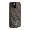 Guess для iPhone 15 чехол PU 4G Triangle Diamond metal logo Hard Brown