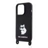 Lagerfeld для iPhone 15 Pro Max чехол Crossbody Liquid silicone NFT Choupette +Strap Hard Black