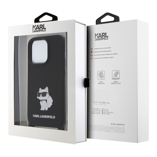 Lagerfeld для iPhone 15 Pro Max чехол Crossbody Liquid silicone NFT Choupette +Strap Hard Black