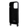 Lagerfeld для iPhone 15 Pro Max чехол Crossbody Liquid silicone NFT Choupette +Strap Hard Black