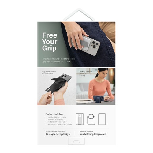Uniq магнитный бумажник Heldro ID Magnetic cardholder with Grip-Band and Stand Black