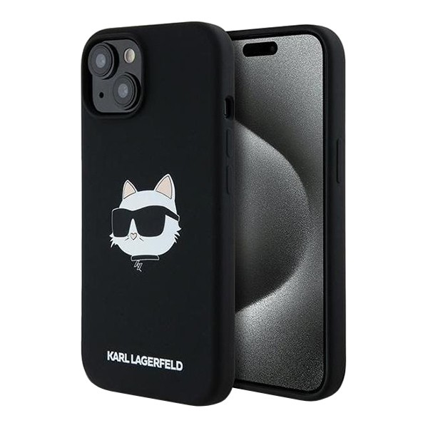 Karl Lagerfeld для iPhone 15 чехол Liquid Silicone NFT Choupette Head Hard Black (MagSafe)