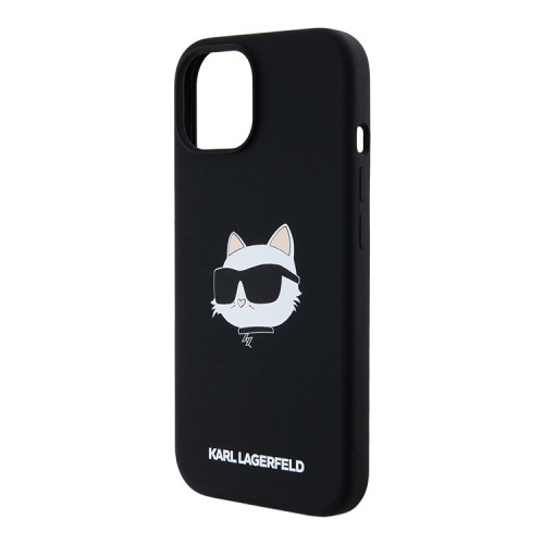 Karl Lagerfeld для iPhone 15 чехол Liquid Silicone NFT Choupette Head Hard Black (MagSafe)