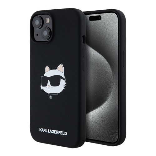 Karl Lagerfeld для iPhone 15 чехол Liquid Silicone NFT Choupette Head Hard Black (MagSafe)