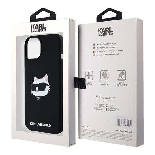 Karl Lagerfeld для iPhone 15 чехол Liquid Silicone NFT Choupette Head Hard Black (MagSafe)