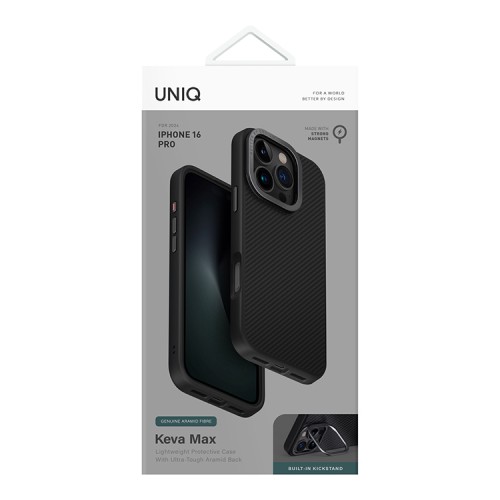 Uniq для iPhone 16 Pro чехол KEVA Max Kevlar with Camera stand Black (MagSafe)