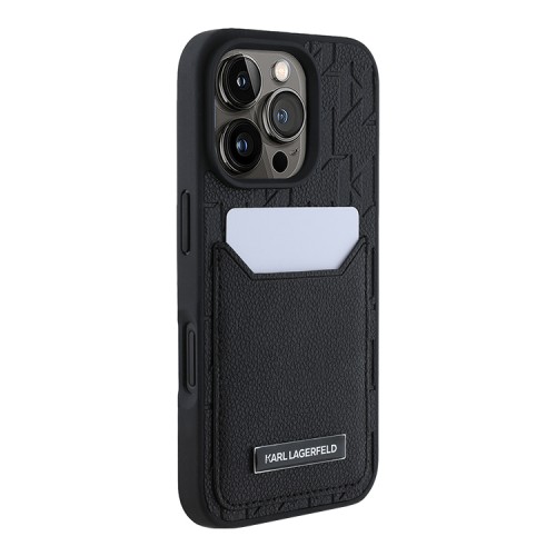 Karl Lagerfeld для iPhone 16 Pro Grained Monogram чехол с карманом для карты из PU кожи, черный