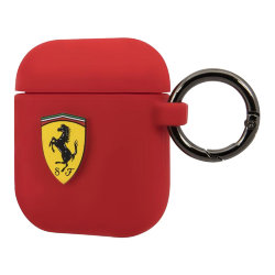 Чехол Ferrari Silicone с кольцом для Airpods 1/2, красный