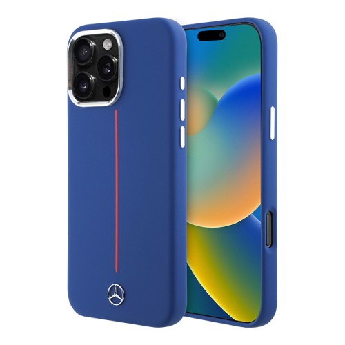 Mercedes для iPhone 16 Pro Max чехол Liquid silicone Vertical stripe Navy (MagSafe)