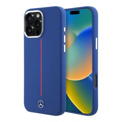 Mercedes для iPhone 16 Pro Max чехол Liquid silicone Vertical stripe Navy (MagSafe)