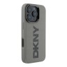 DKNY для iPhone 16 Pro Max чехол PU Plain leather Logo imprint Hard Grey (MagSafe)