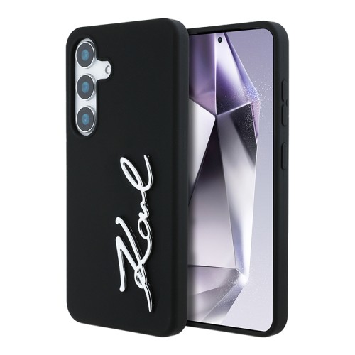 Karl Lagerfeld для Galaxy S25 чехол Liquid silicone Signature Metal logo & Camera frame Hard Black