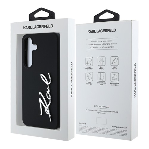Karl Lagerfeld для Galaxy S25 чехол Liquid silicone Signature Metal logo & Camera frame Hard Black