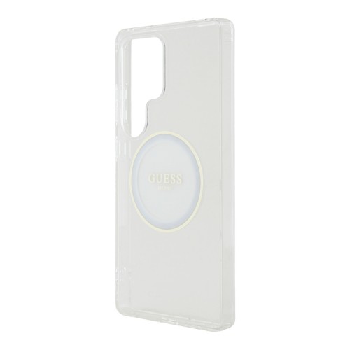 Guess для Galaxy S25 Ultra чехол PC/TPU Middle Colored Ring Metal Cam Hard Transp/White (MagSafe)