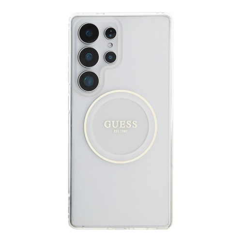 Guess для Galaxy S25 Ultra чехол PC/TPU Middle Colored Ring Metal Cam Hard Transp/White (MagSafe)