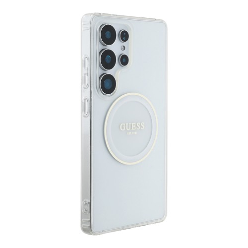 Guess для Galaxy S25 Ultra чехол PC/TPU Middle Colored Ring Metal Cam Hard Transp/White (MagSafe)