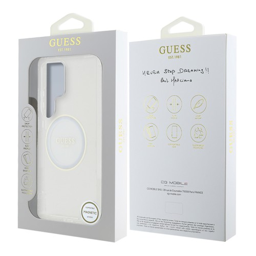 Guess для Galaxy S25 Ultra чехол PC/TPU Middle Colored Ring Metal Cam Hard Transp/White (MagSafe)