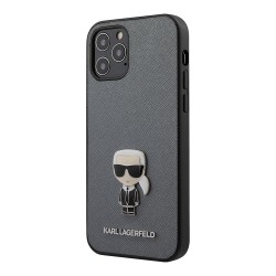 Чехол Karl Lagerfeld PU Saffiano Ikonik Karl (metal) Hard для iPhone 12 Pro Max, серебристый