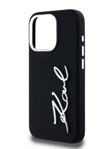 Karl Lagerfeld для iPhone 15 Pro чехол Liquid silicone Signature Metal logo & Camera frame Hard Black