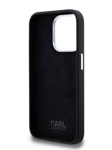 Karl Lagerfeld для iPhone 15 Pro чехол Liquid silicone Signature Metal logo & Camera frame Hard Black