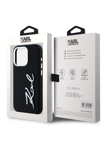 Karl Lagerfeld для iPhone 15 Pro чехол Liquid silicone Signature Metal logo & Camera frame Hard Black