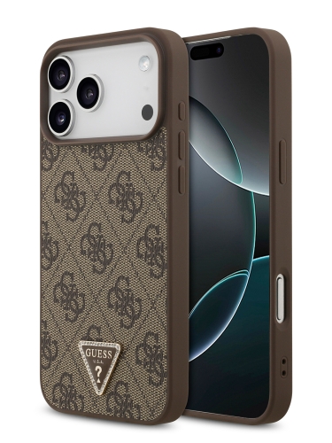 Guess для iPhone 17 Pro чехол PU 4G Triangle Diamond metal logo Hard Brown (MagSafe)