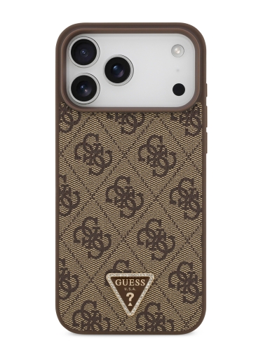 Guess для iPhone 17 Pro чехол PU 4G Triangle Diamond metal logo Hard Brown (MagSafe)