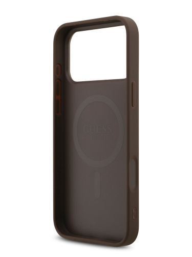 Guess для iPhone 17 Pro чехол PU 4G Triangle Diamond metal logo Hard Brown (MagSafe)