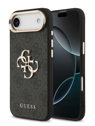 Guess для iPhone Air чехол PU 4G Big metal logo Gold camera Hard Black