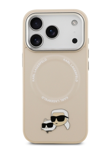 Karl Lagerfeld для iPhone 17 Pro чехол PU NFT Karl & Choup heads Metal pin & Cam Hard Beige (MagSafe)