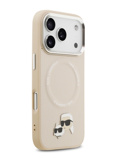 Karl Lagerfeld для iPhone 17 Pro чехол PU NFT Karl & Choup heads Metal pin & Cam Hard Beige (MagSafe)