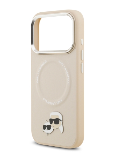 Karl Lagerfeld для iPhone 17 Pro чехол PU NFT Karl & Choup heads Metal pin & Cam Hard Beige (MagSafe)