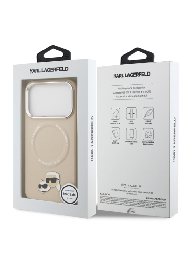 Karl Lagerfeld для iPhone 17 Pro чехол PU NFT Karl & Choup heads Metal pin & Cam Hard Beige (MagSafe)