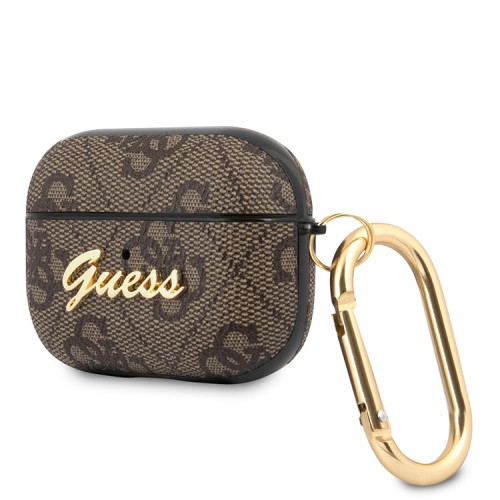 Чехол Guess PU leather 4G metal logo с карабином для Airpods Pro, коричневый