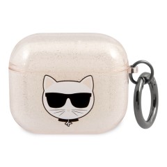 Чехол Karl Lagerfeld TPU Glitters with ring Choupette Transparent для Airpods 3 (2021), золотой
