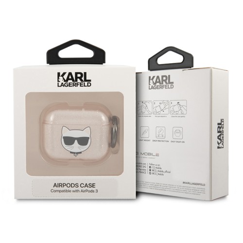 Чехол Karl Lagerfeld TPU Glitters with ring Choupette Transparent для Airpods 3 (2021), золотой