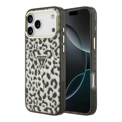 Guess для iPhone 17 Pro чехол IML Leopard Metal Cam Hard Glitter Black (MagSafe)