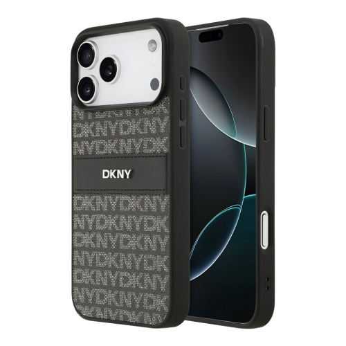 DKNY для iPhone 17 Pro чехол PU Repeat texture Tonal stripe Metal logo Hard Black