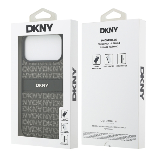 DKNY для iPhone 17 Pro чехол PU Repeat texture Tonal stripe Metal logo Hard Black