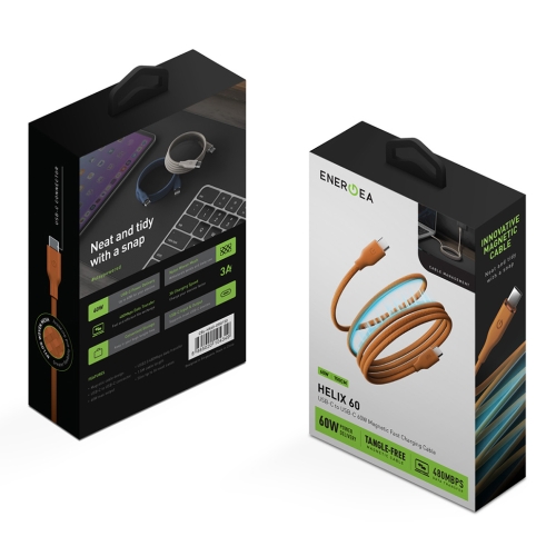 Energea Кабель HELIX 60 USB-C to USB-C 60W 480 Mbps Magnetic Orange 1.5m