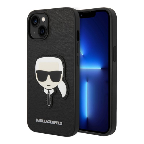 Чехол Lagerfeld PU Saffiano Karl head Patch Hard для iPhone 14, черный