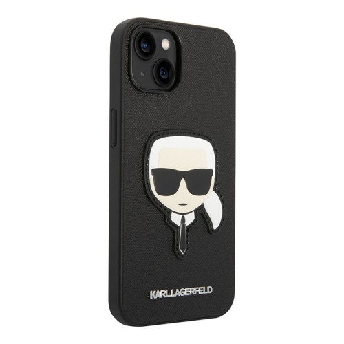 Чехол Lagerfeld PU Saffiano Karl head Patch Hard для iPhone 14, черный