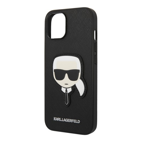 Чехол Lagerfeld PU Saffiano Karl head Patch Hard для iPhone 14, черный