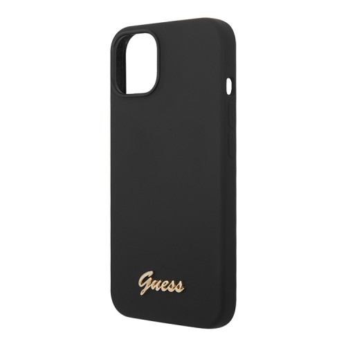 Чехол Guess Liquid Silicone Gold Metal logo для iPhone 14 Plus, черный