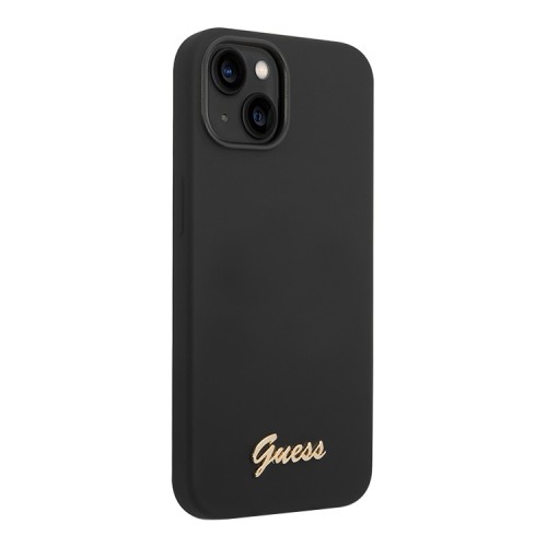 Чехол Guess Liquid Silicone Gold Metal logo для iPhone 14 Plus, черный