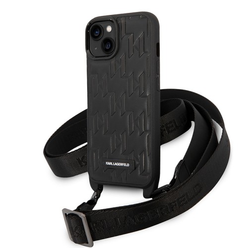 Чехол Lagerfeld Crossbody PU Monogram with Strap Hard для iPhone 14, черный